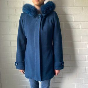 SACHI Collection Blue Pea Coat XS with Fox Fur Hood